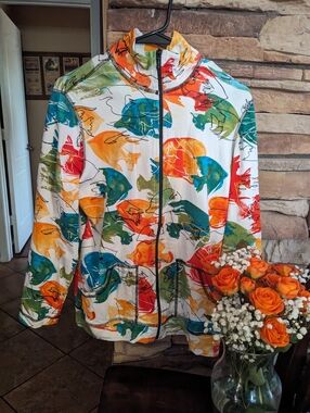 Chico's Colorful Abstract Fish Zip Jacket